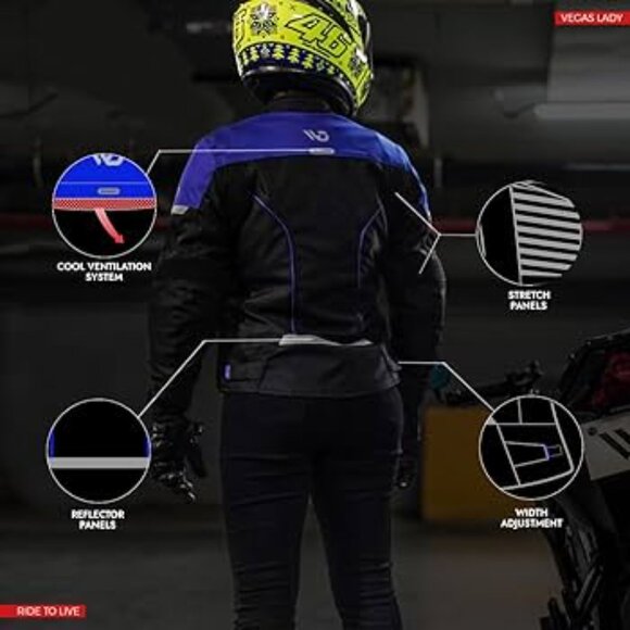WD Vegas Lady Textile Motorcycle Jacket – Women’s CE Armored Riding Jacket- L - Picture 3 of 4